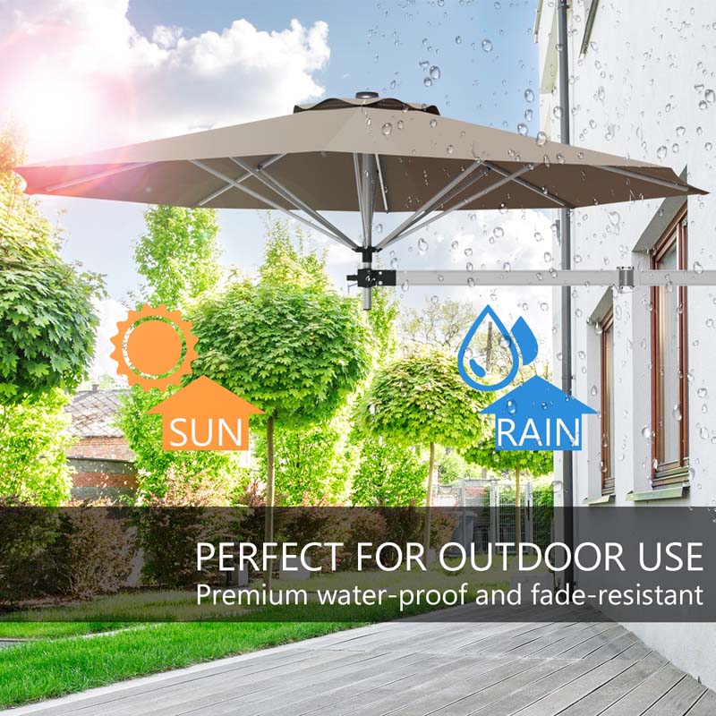 8FT Wall Mounted Patio Umbrella, Outdoor Tilting Cantilever Umbrella Sunshade with Adjustable Pole & Wind Vent for Patio, Balcony, Garden