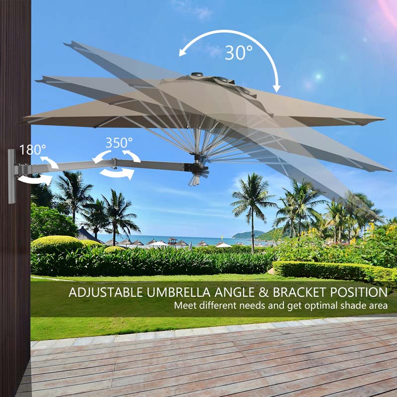 8FT Wall Mounted Patio Umbrella, Outdoor Tilting Cantilever Umbrella Sunshade with Adjustable Pole & Wind Vent for Patio, Balcony, Garden
