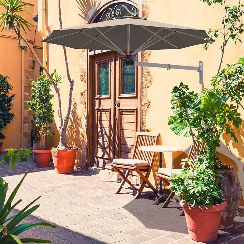 8FT Wall Mounted Patio Umbrella, Outdoor Tilting Cantilever Umbrella Sunshade with Adjustable Pole & Wind Vent for Patio, Balcony, Garden