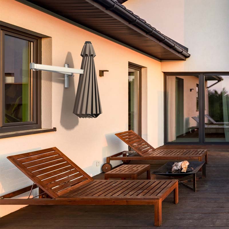 8FT Wall Mounted Patio Umbrella, Outdoor Tilting Cantilever Umbrella Sunshade with Adjustable Pole & Wind Vent for Patio, Balcony, Garden