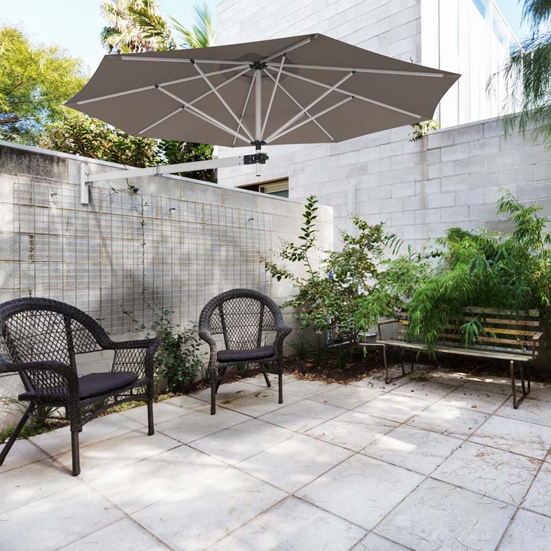 8FT Wall Mounted Patio Umbrella, Outdoor Tilting Cantilever Umbrella Sunshade with Adjustable Pole & Wind Vent for Patio, Balcony, Garden
