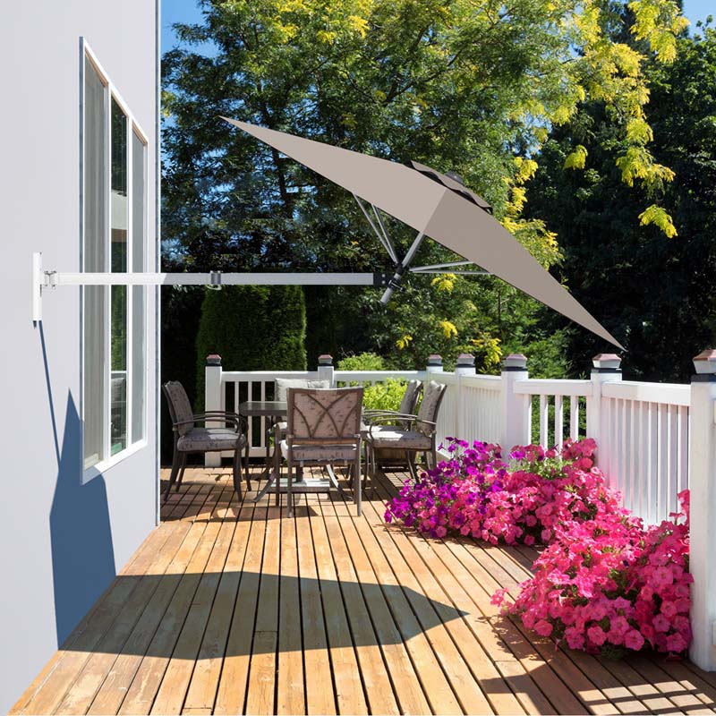 buy 8ft patio umbrella 8ft Wall-Mounted Telescopic Folding Tilt Aluminum Sun Shade Umbrella-Tan