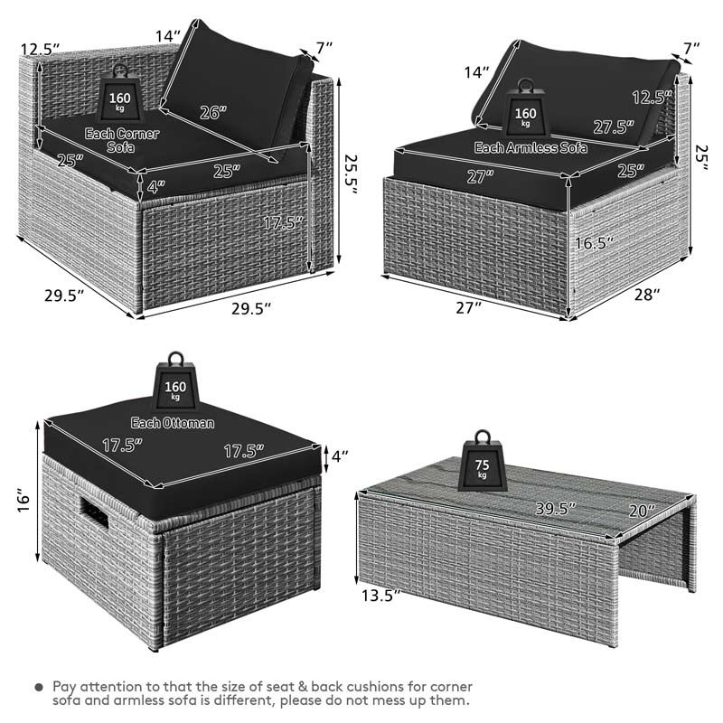 8 Pcs Rattan Patio Sectional Furniture Set Wicker Outdoor Cushioned Sofa Set with Storage Box & Waterproof Cover