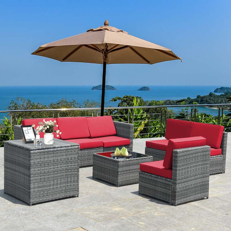 8 Pcs Rattan Patio Sectional Sofa Couch Set Outdoor Wicker Furniture Set with Storage Table & Cushions