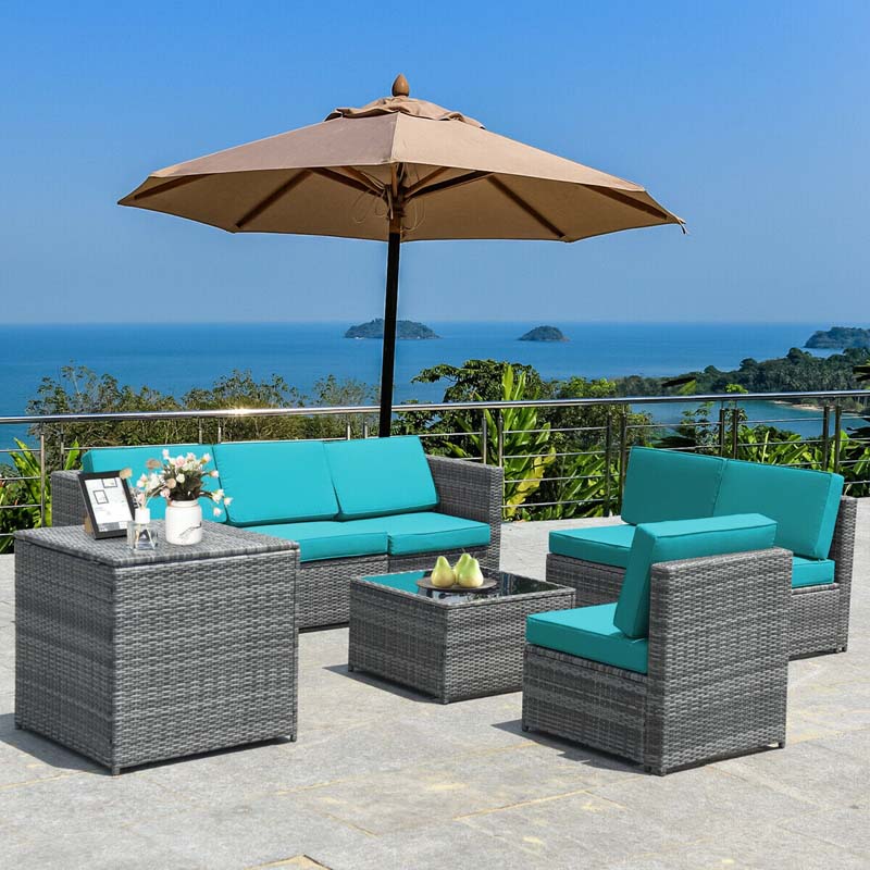 8 Pcs Rattan Patio Sectional Sofa Couch Set Outdoor Wicker Furniture Set with Storage Table & Cushions