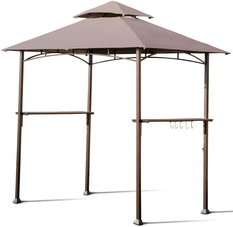 8 x 5 FT 2-Tier Outdoor Patio Grill Gazebo BBQ Canopy Tent Grill Shelter with Hooks & Bottle Opener