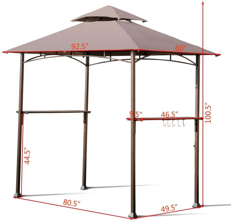 8 x 5 FT 2-Tier Outdoor Patio Grill Gazebo BBQ Canopy Tent Grill Shelter with Hooks & Bottle Opener