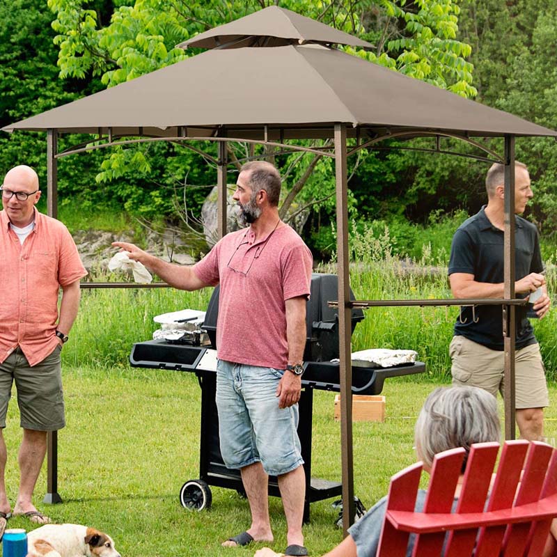 8 x 5 FT 2-Tier Outdoor Patio Grill Gazebo BBQ Canopy Tent Grill Shelter with Hooks & Bottle Opener