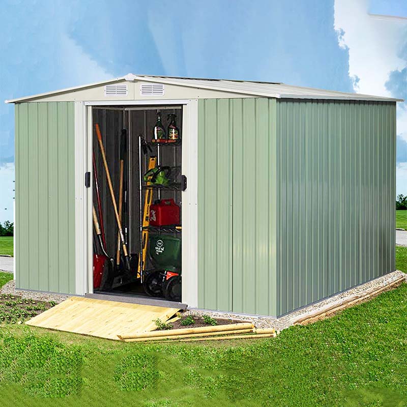 8 x 8 FT Outdoor Storage Shed Garden Tool Bike Shed, Galvanized Metal Shed with Air Vent & Slide Door