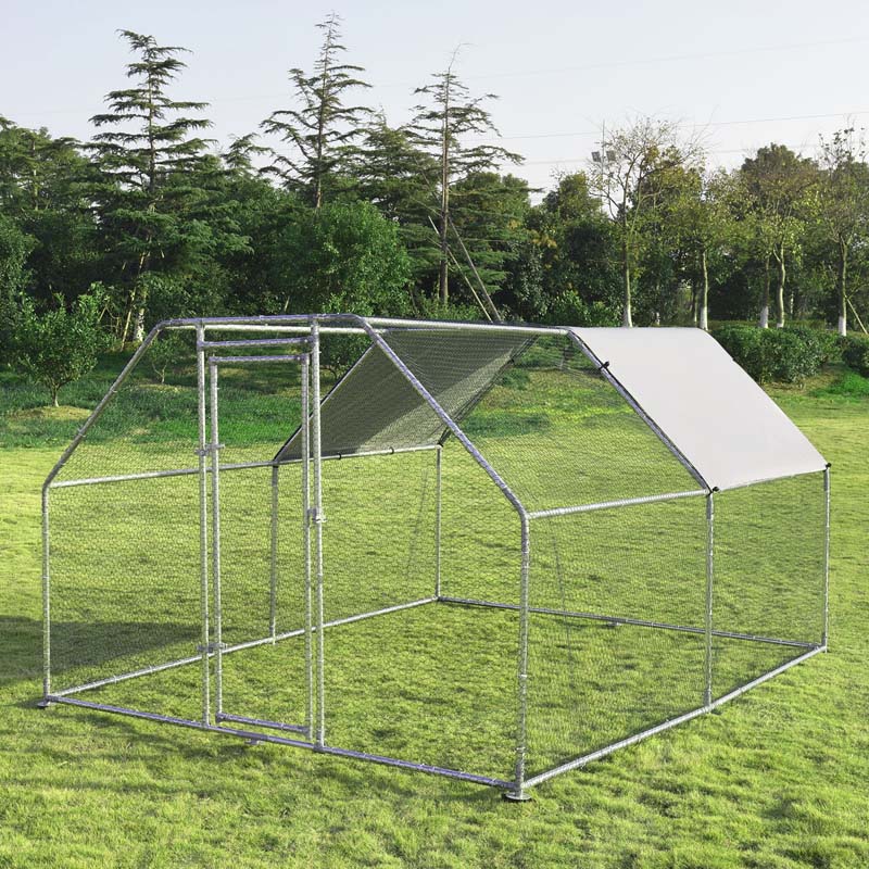 12.5FT Large Metal Chicken Coop, Galvanized Steel Walk-in Poultry Cage Hen Run House Rabbits Habitat with Waterproof Cover for Outdoor Backyard Farm