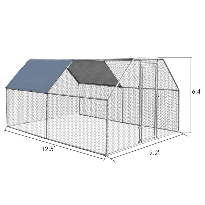 12.5FT Large Metal Chicken Coop, Galvanized Steel Walk-in Poultry Cage Hen Run House Rabbits Habitat with Waterproof Cover for Outdoor Backyard Farm