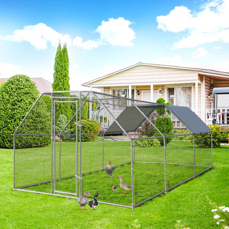 18.5FT Large Chicken Coop, Galvanized Metal Walk-in Poultry Cage Hen Run House with All-Weather Cover for Outdoor Backyard Farm