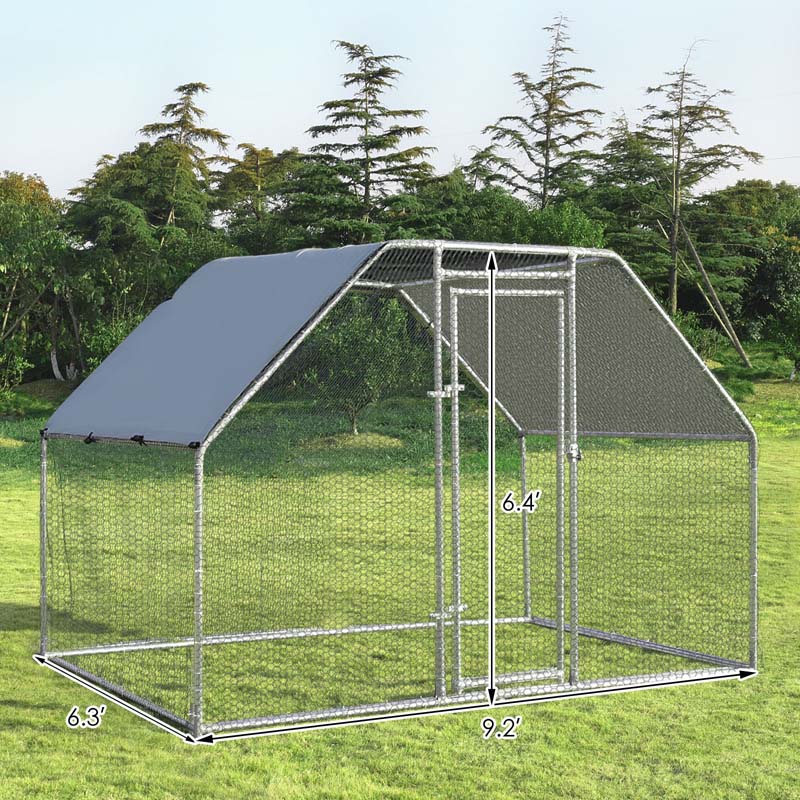 9.5FT Large Metal Chicken Coop, Galvanized Steel Walk-in Poultry Cage Hen Run House Rabbits Habitat with Waterproof Cover for Outdoor Backyard Farm