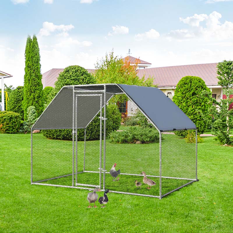9.5FT Large Metal Chicken Coop, Galvanized Steel Walk-in Poultry Cage Hen Run House Rabbits Habitat with Waterproof Cover for Outdoor Backyard Farm