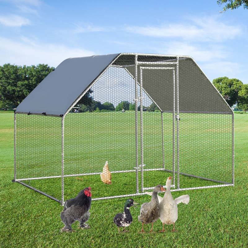 9.5FT Large Metal Chicken Coop, Galvanized Steel Walk-in Poultry Cage Hen Run House Rabbits Habitat with Waterproof Cover for Outdoor Backyard Farm