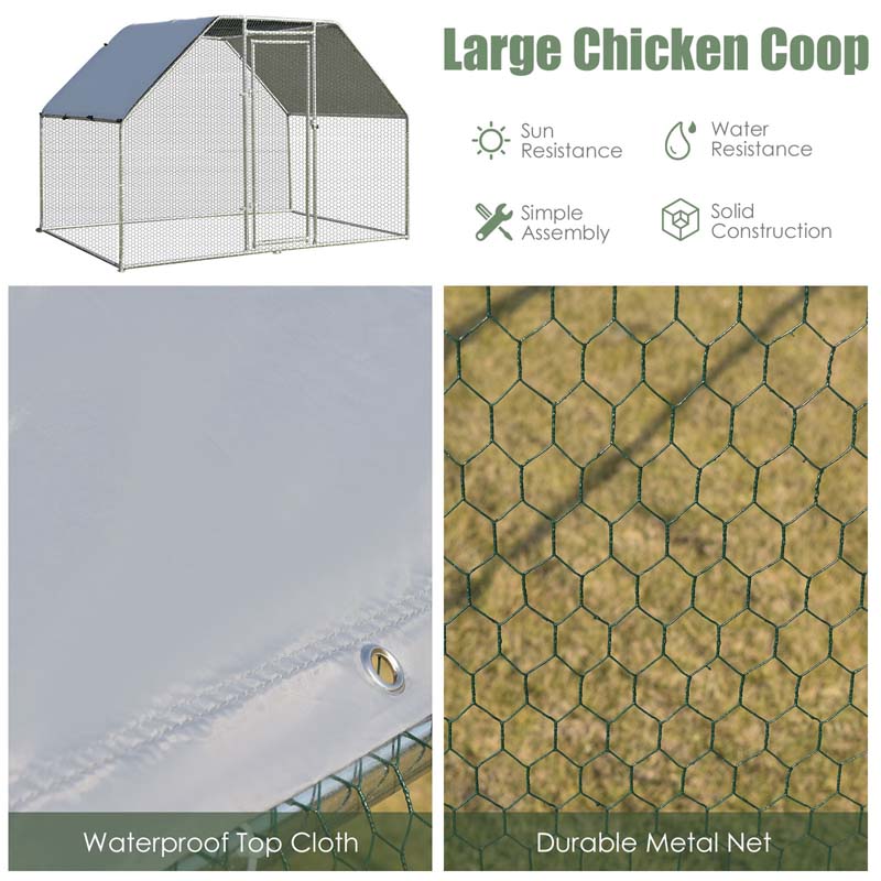 9.5FT Large Metal Chicken Coop, Galvanized Steel Walk-in Poultry Cage Hen Run House Rabbits Habitat with Waterproof Cover for Outdoor Backyard Farm