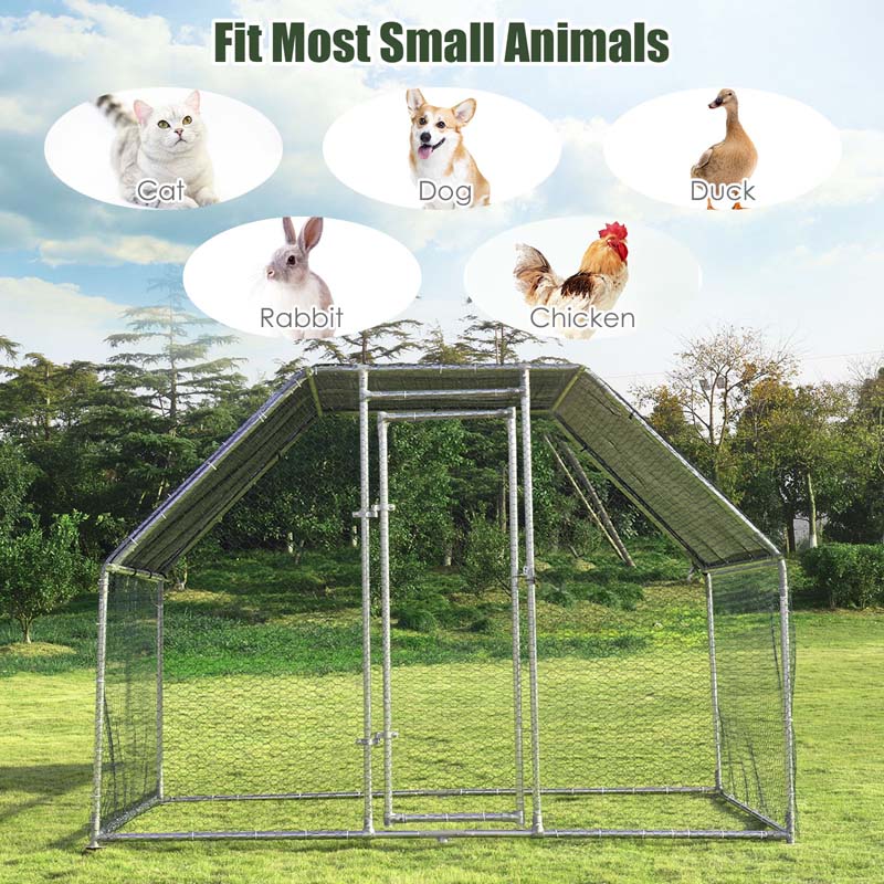 9.5FT Large Metal Chicken Coop, Galvanized Steel Walk-in Poultry Cage Hen Run House Rabbits Habitat with Waterproof Cover for Outdoor Backyard Farm