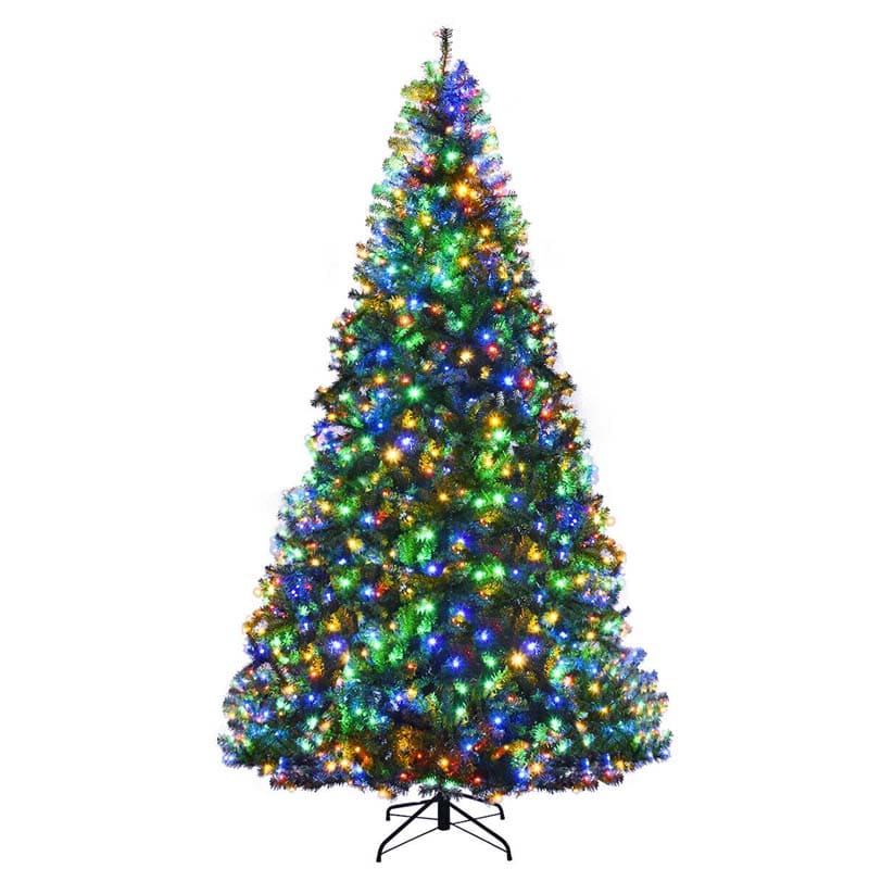 Premium Hinged Prelit Artificial Christmas Tree with Multi-Color LED Lights, 11 Lighting Modes, Metal Stand