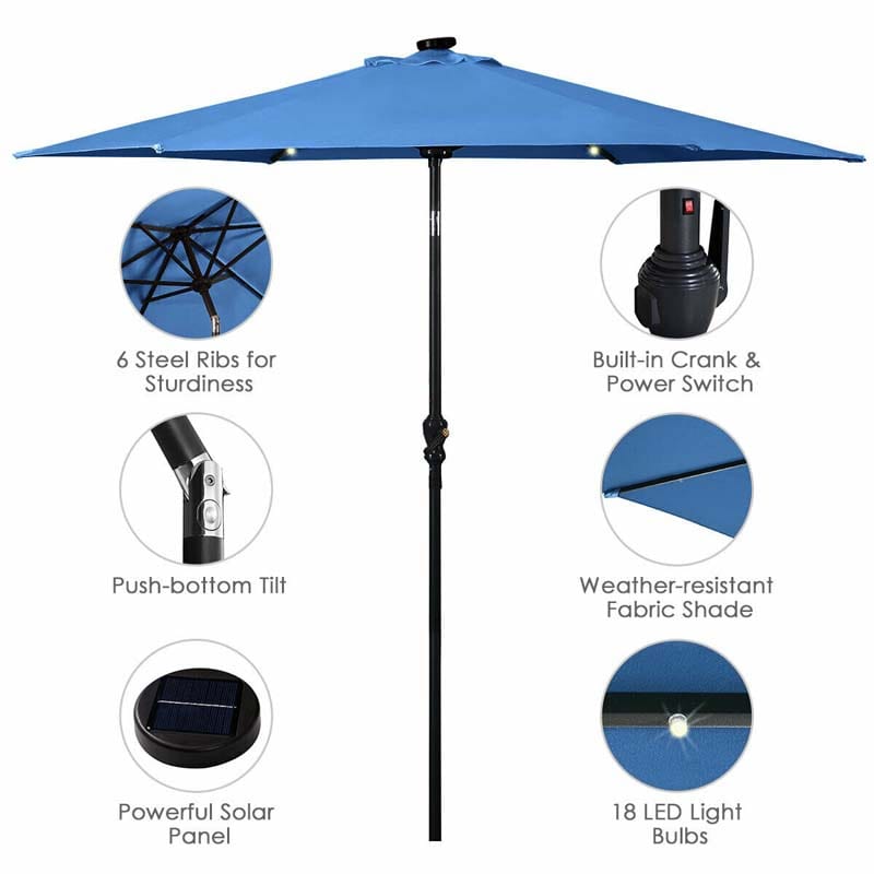 9FT Tilt Outdoor Patio Umbrella with 18 Solar LED Lights & Crank, Table Umbrella for Pool Deck Backyard