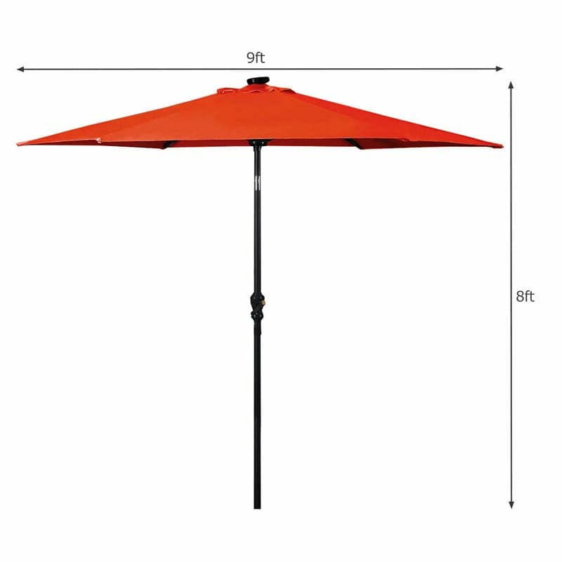9FT Tilt Outdoor Patio Umbrella with 18 Solar LED Lights & Crank, Table Umbrella for Pool Deck Backyard
