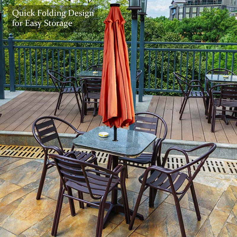 9FT Tilt Outdoor Patio Umbrella with 18 Solar LED Lights & Crank, Table Umbrella for Pool Deck Backyard