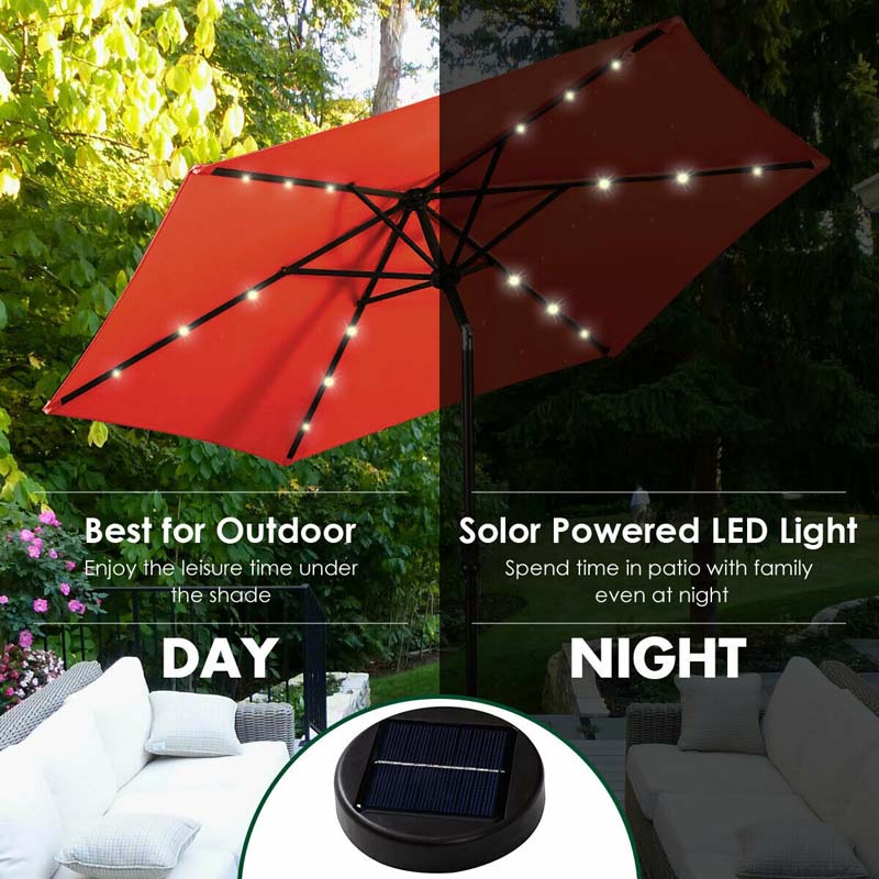 9FT Tilt Outdoor Patio Umbrella with 18 Solar LED Lights & Crank, Table Umbrella for Pool Deck Backyard