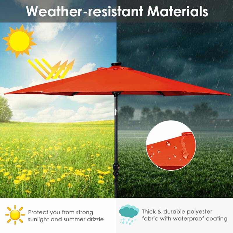 9FT Tilt Outdoor Patio Umbrella with 18 Solar LED Lights & Crank, Table Umbrella for Pool Deck Backyard