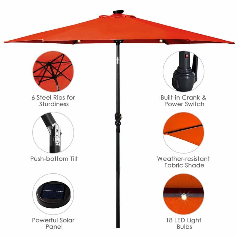 9FT Tilt Outdoor Patio Umbrella with 18 Solar LED Lights & Crank, Table Umbrella for Pool Deck Backyard