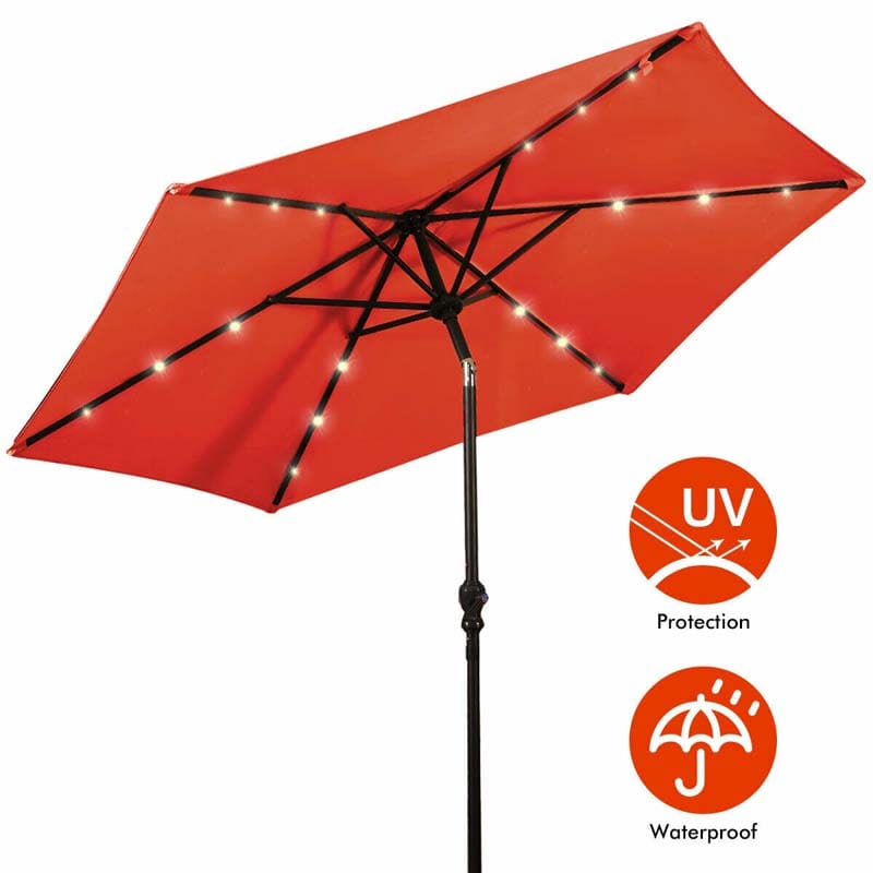 9FT Tilt Outdoor Patio Umbrella with 18 Solar LED Lights & Crank, Table Umbrella for Pool Deck Backyard
