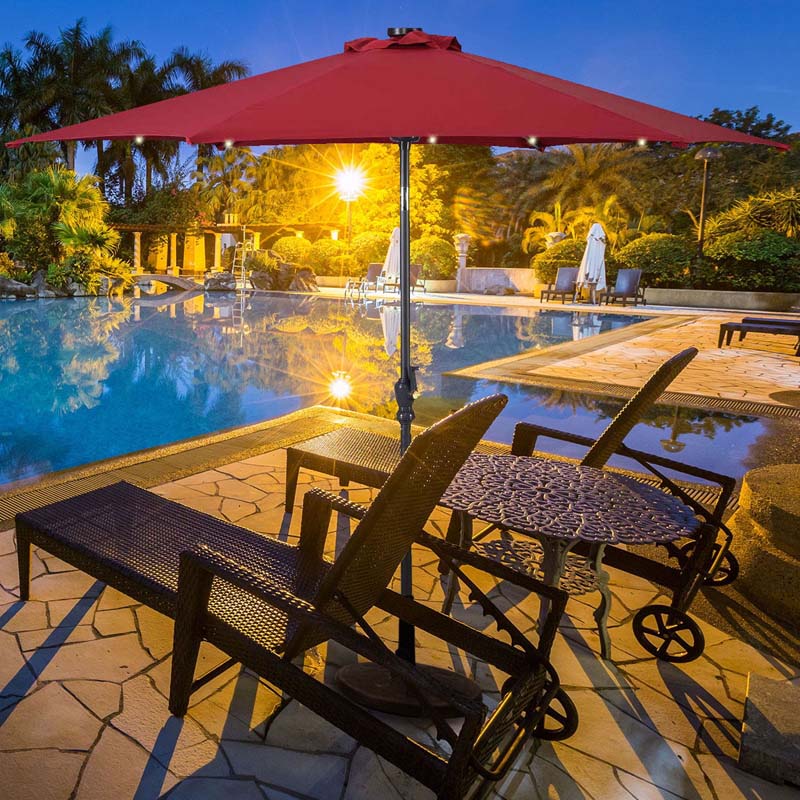 9FT Tilt Outdoor Patio Umbrella with 18 Solar LED Lights & Crank, Table Umbrella for Pool Deck Backyard