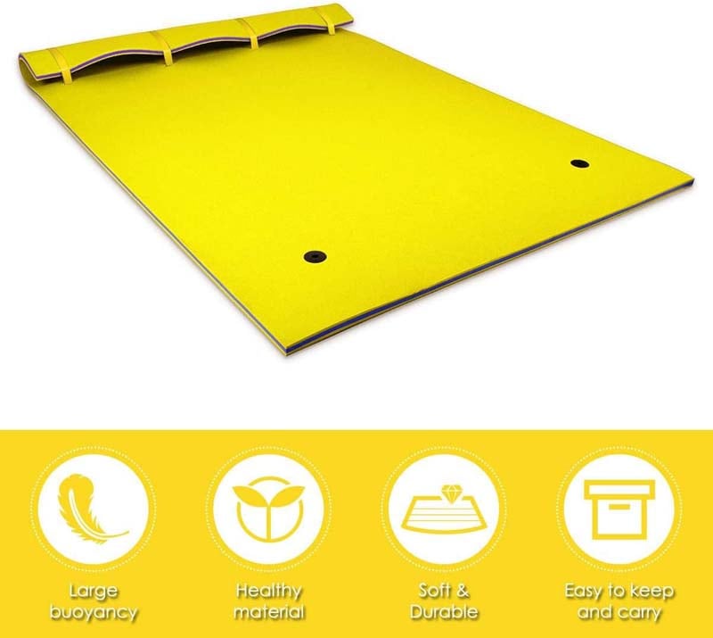 18 x 6 FT Floating Water Pad, 3-Layer XPE Foam Water Mat with Rolling Pillow, Floating Island for River Lake Ocean