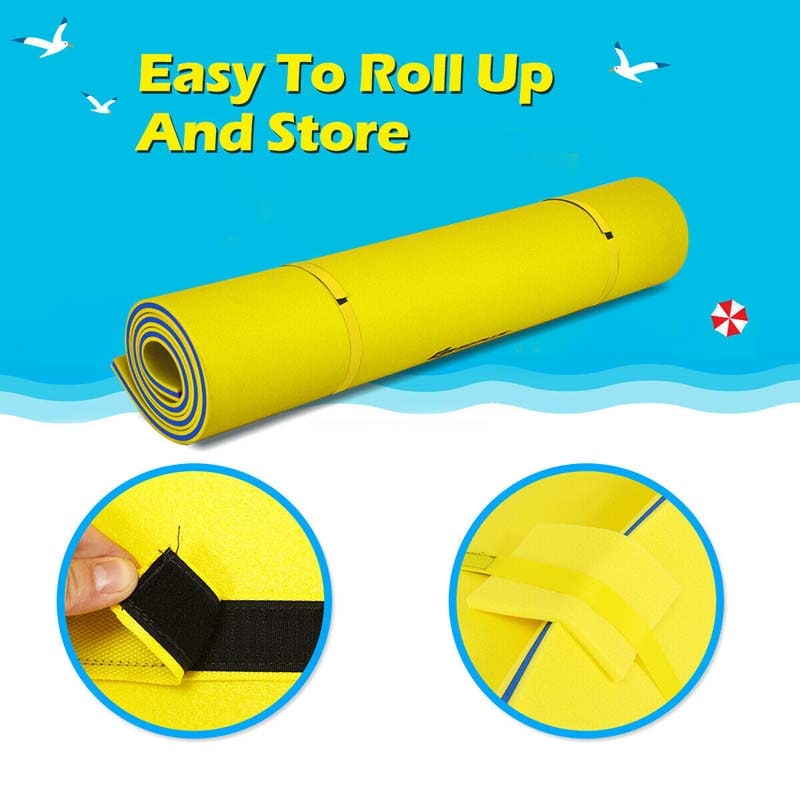 9 x 6 FT Floating Water Pad, 3-Layer Tear-Resistant XPE Foam Water Mat with Rolling Pillow for River, Lake, Ocean & Water Recreation