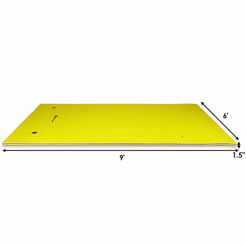 9 x 6 FT Floating Water Pad, 3-Layer Tear-Resistant XPE Foam Water Mat with Rolling Pillow for River, Lake, Ocean & Water Recreation