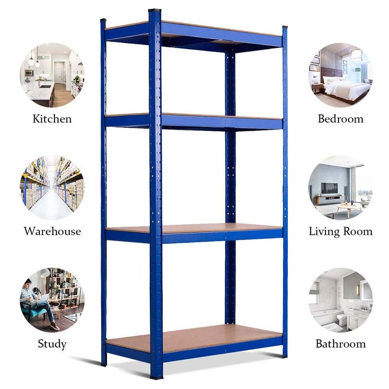 Blue 32" x 16" x 63" 4-Tier Storage Shelving Unit, Heavy Duty Metal Garage Shelf, Adjustable Multi-Use Storage Racks