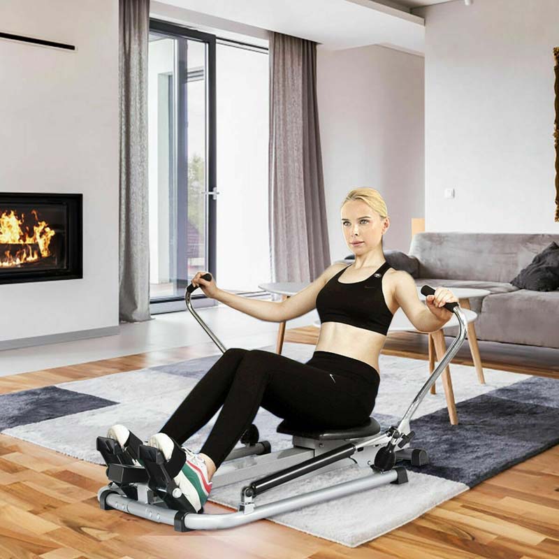 Full Motion Hydraulic Rowing Machine for Cardio Exercise, Folding Rower with LCD Monitor, Adjustable Resistance