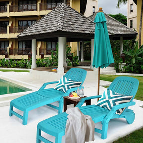 Weatherproof Folding Sun Lounger with Wheels, 6-Position Plastic Outdoor Chaise Lounge Chair for Pool Beach Lawn