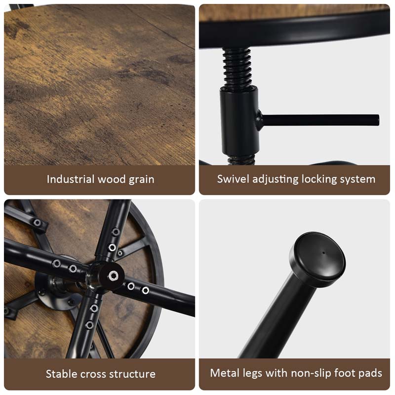 Height Adjustable Industrial Swivel Bar Stools Set of 2 with Arc-Shaped Backrest & Footrest, Vintage Counter Height Dining Chairs for Kitchen Pub