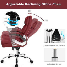Linen Fabric Thick Padding Big & Tall Executive Office Chair with Flip-up Armrest, Swivel High Back Computer Desk Chair
