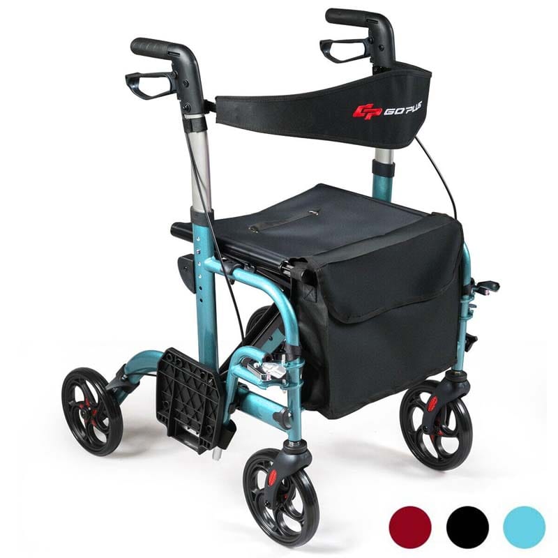 2 in 1 Rollator Walker Wheelchair Folding Medical Walker, Aluminum Transport Chair Mobility Walking Aid