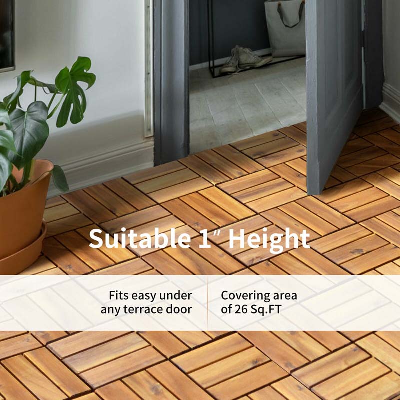 27PCS 12"x12" Acacia Wood Interlocking Deck Tiles, 27 Sq.Ft Waterproof Flooring Patio Pavers for Indoor Outdoor, Tool-Free Assembly