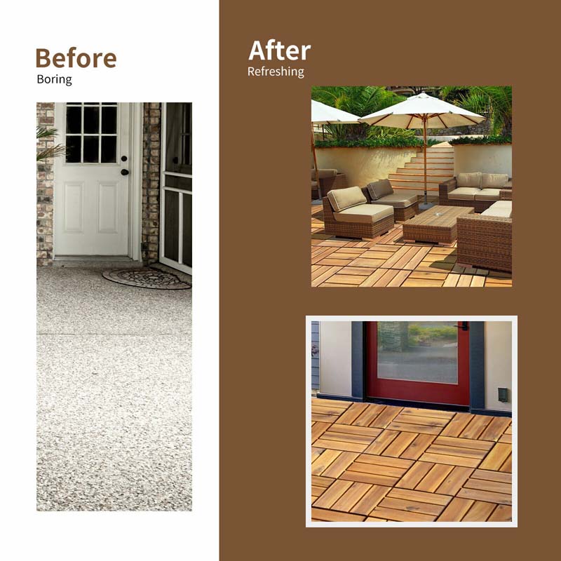27PCS 12"x12" Acacia Wood Interlocking Deck Tiles, 27 Sq.Ft Waterproof Flooring Patio Pavers for Indoor Outdoor, Tool-Free Assembly