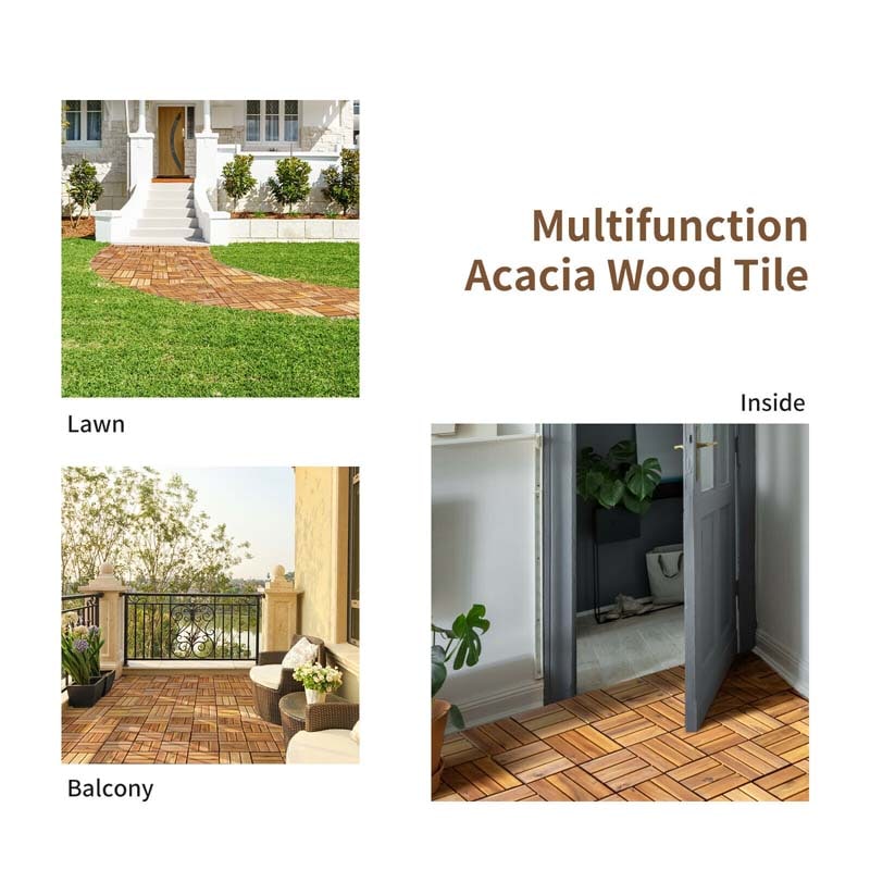 27PCS 12"x12" Acacia Wood Interlocking Deck Tiles, 27 Sq.Ft Waterproof Flooring Patio Pavers for Indoor Outdoor, Tool-Free Assembly