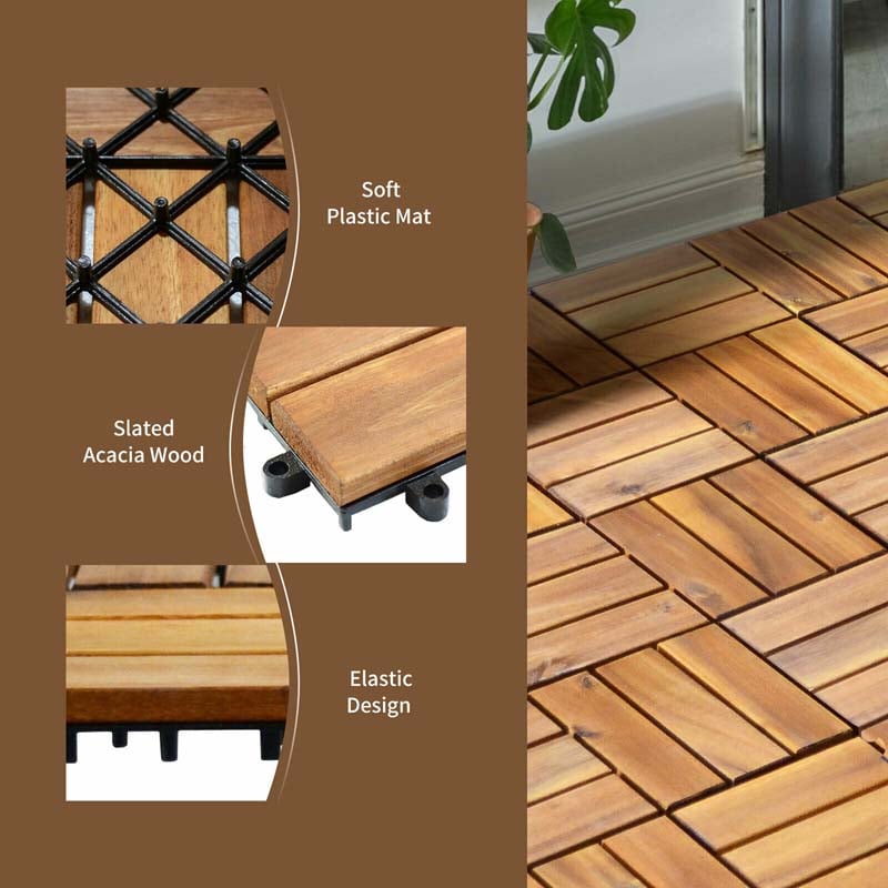 27PCS 12"x12" Acacia Wood Interlocking Deck Tiles, 27 Sq.Ft Waterproof Flooring Patio Pavers for Indoor Outdoor, Tool-Free Assembly