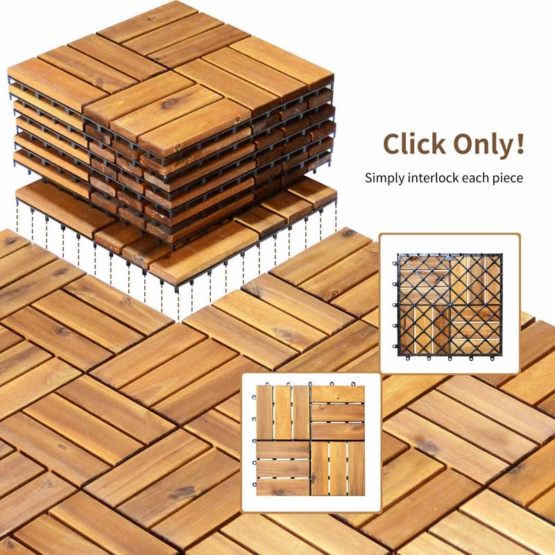 27PCS 12"x12" Acacia Wood Interlocking Deck Tiles, 27 Sq.Ft Waterproof Flooring Patio Pavers for Indoor Outdoor, Tool-Free Assembly