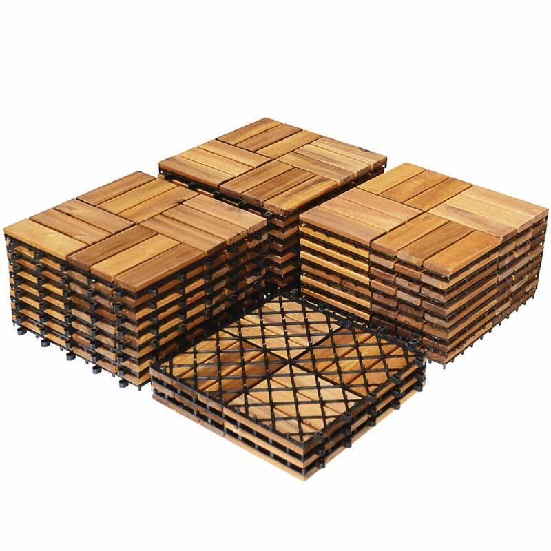 27PCS 12"x12" Acacia Wood Interlocking Deck Tiles, 27 Sq.Ft Waterproof Flooring Patio Pavers for Indoor Outdoor, Tool-Free Assembly