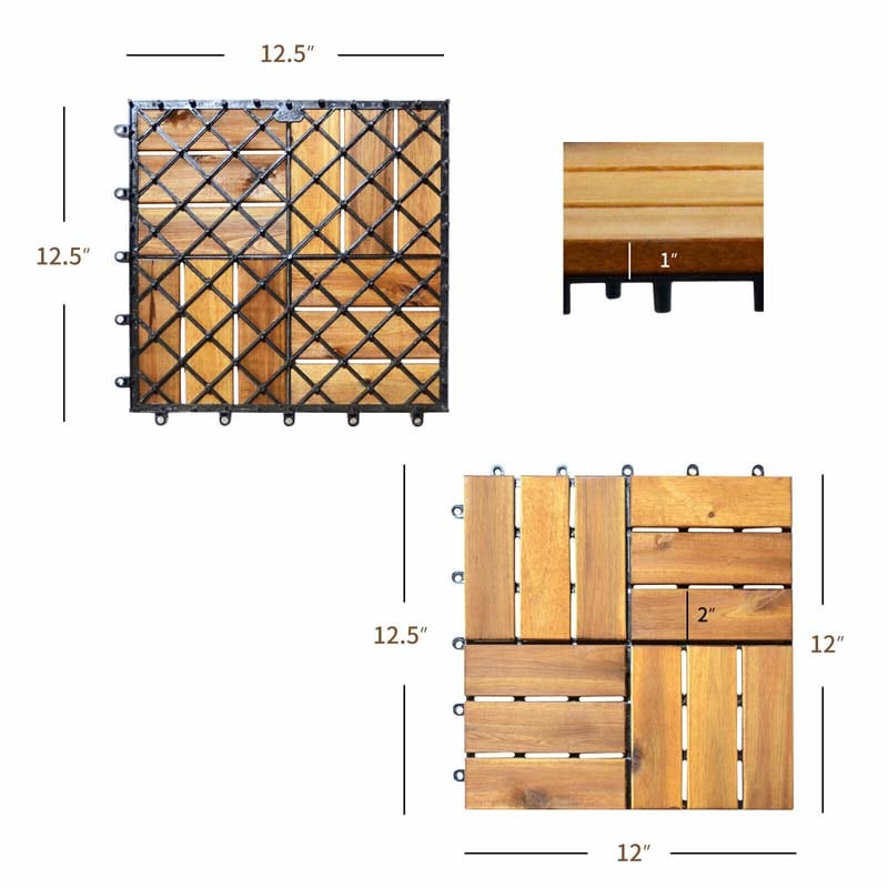 27PCS 12"x12" Acacia Wood Interlocking Deck Tiles, 27 Sq.Ft Waterproof Flooring Patio Pavers for Indoor Outdoor, Tool-Free Assembly