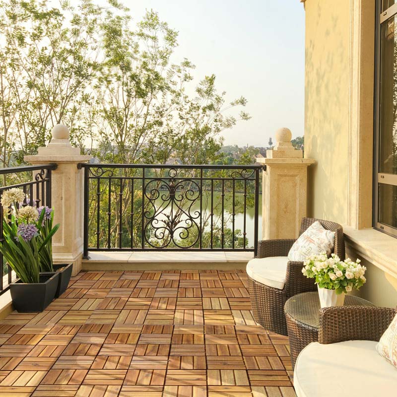 27PCS 12"x12" Acacia Wood Interlocking Deck Tiles, 27 Sq.Ft Waterproof Flooring Patio Pavers for Indoor Outdoor, Tool-Free Assembly