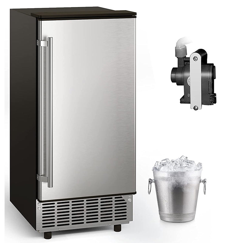 80LBS/24H Commercial Ice Machine Freestanding & Under Counter Ice Cube Maker with Drain Pump & 25lbs Ice Bin