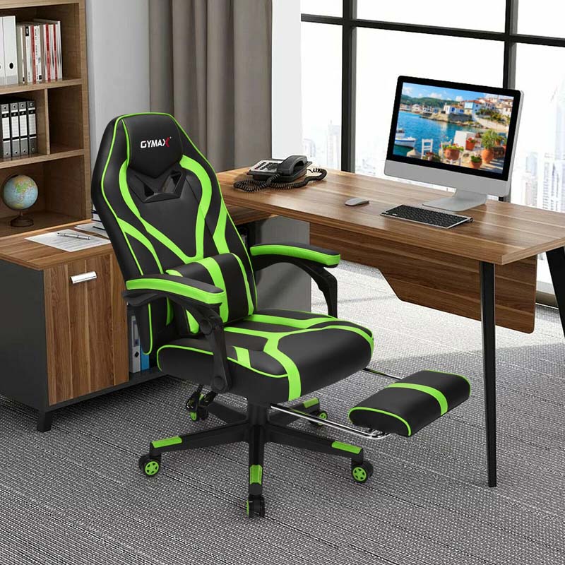 Massage Gaming Chair, Swivel Office Recliner, Adjustable Racing Computer Chair with Lumbar Support, Headrest & Retractable Footrest