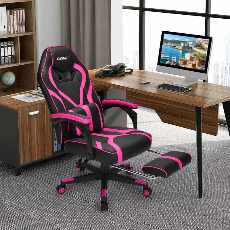 Massage Gaming Chair, Swivel Office Recliner, Adjustable Racing Computer Chair with Lumbar Support, Headrest & Retractable Footrest